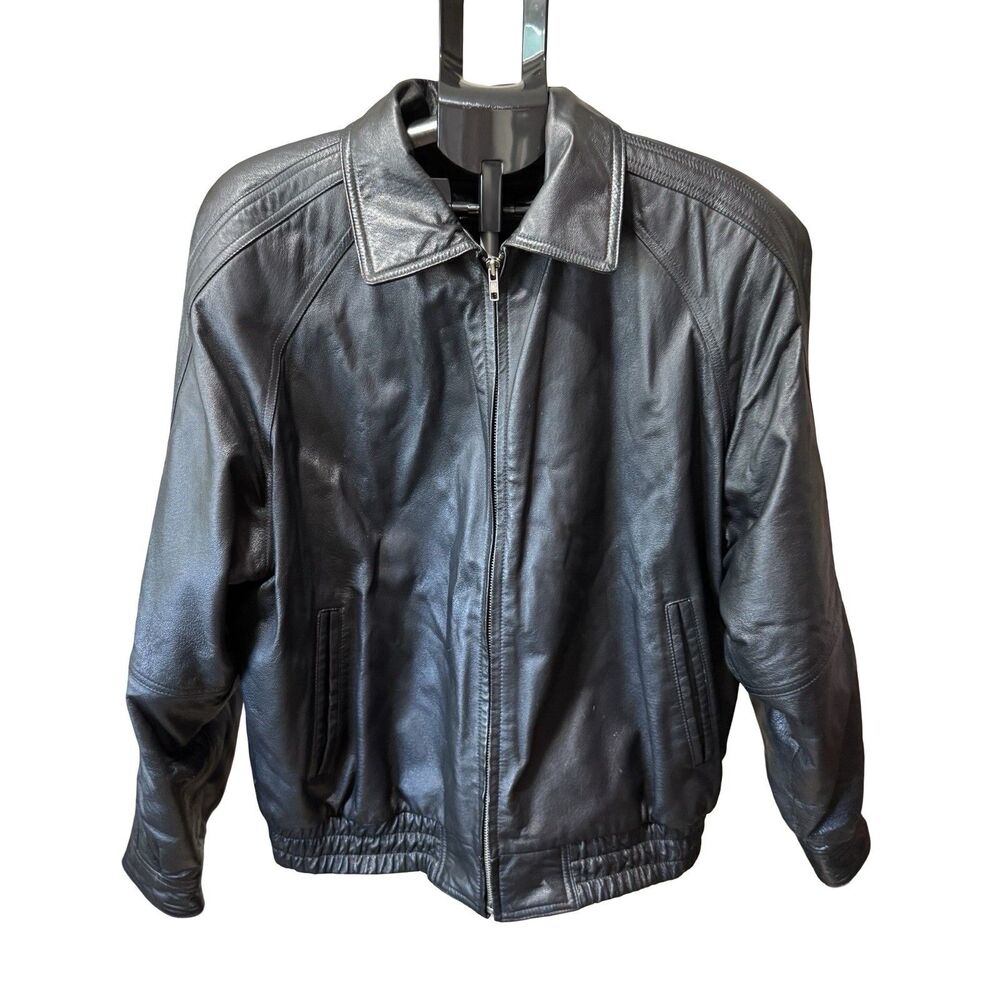 Dunne & Cole Genuine Leather Jacket Black Mens sz Large Full Zip